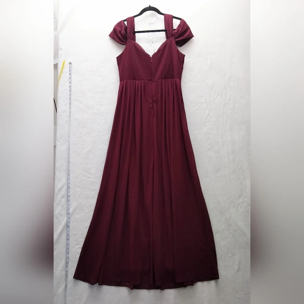 Lulus Chiffon Empire Waist Maxi Formal Dress Sz XL Make Me Move Burgundy Gown - Picture 3 of 11